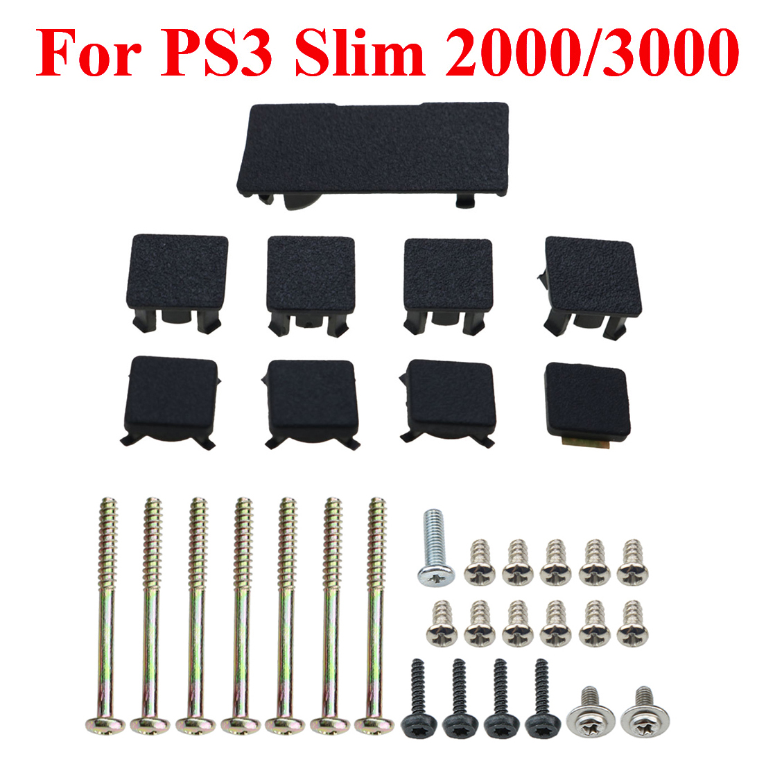 Juego completo de tornillos de plástico negro para consola PS2 PS3 Slim 2000 3000 4000 70000, juego de tornillos de cubierta de pies de goma, piezas de reparación: LIGHT BLUE