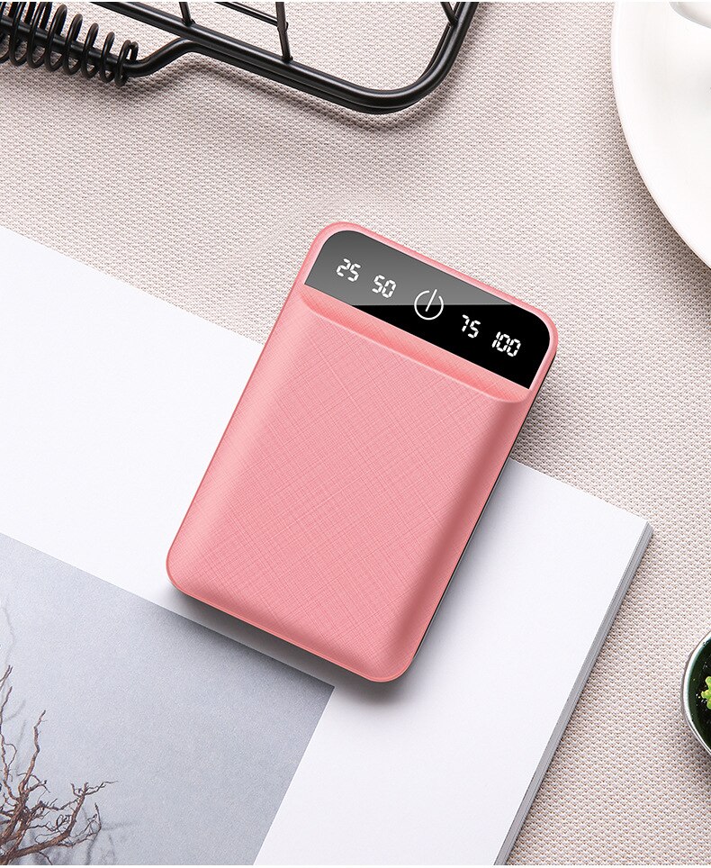 Bærbar 80000 mah mini hurtig opladning powerbank genopladeligt eksternt batteri med dobbelt usb digital skærm til iphone samsung: Lyserød