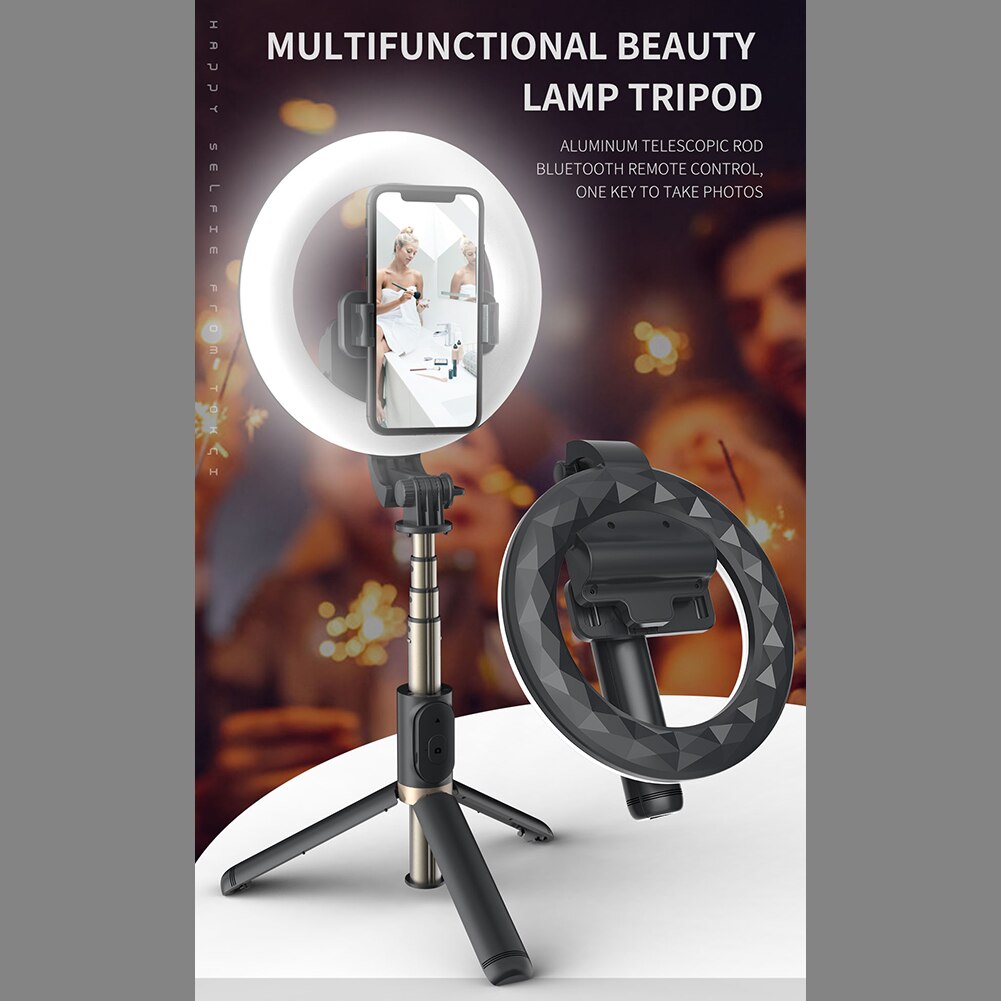ALLOYSEED Q07 Portable Bluetooth4.0 Selfie Stick Tripod with 6 inch 9-brightness Dimmable LED Ring Light for iOS Android