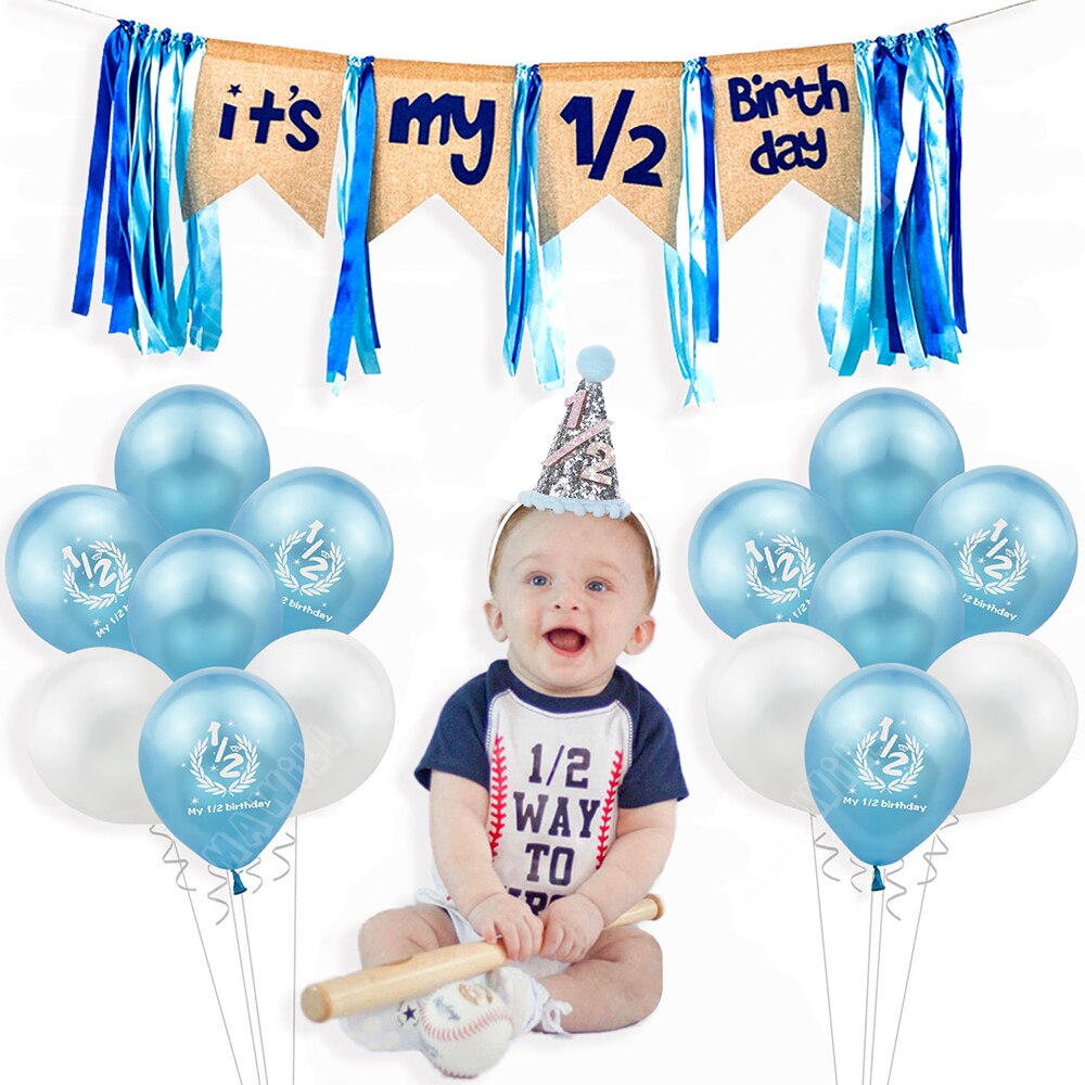 Half Birthday Party Decorations Kit It's My 1/2 Birthday Banner Balloons Crown Hat For 6 Months Baby Girl Boy Baby Shower Decor: 3