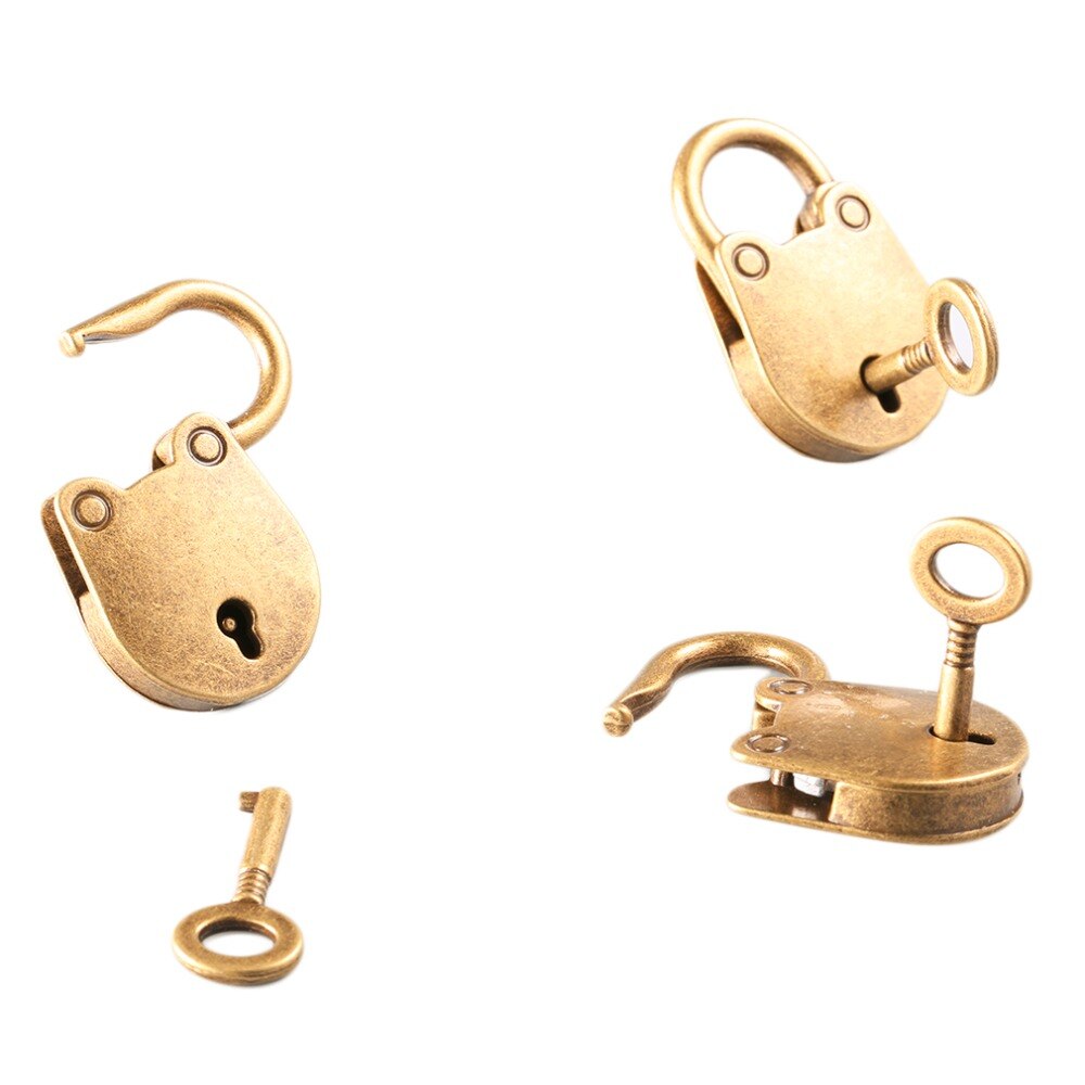 3 Stks/set Antiek Brons Plated Vintage Hangslot Sieraden Borst Doos Notebook Lock Bagage Riem Hangslot Met Sleutels