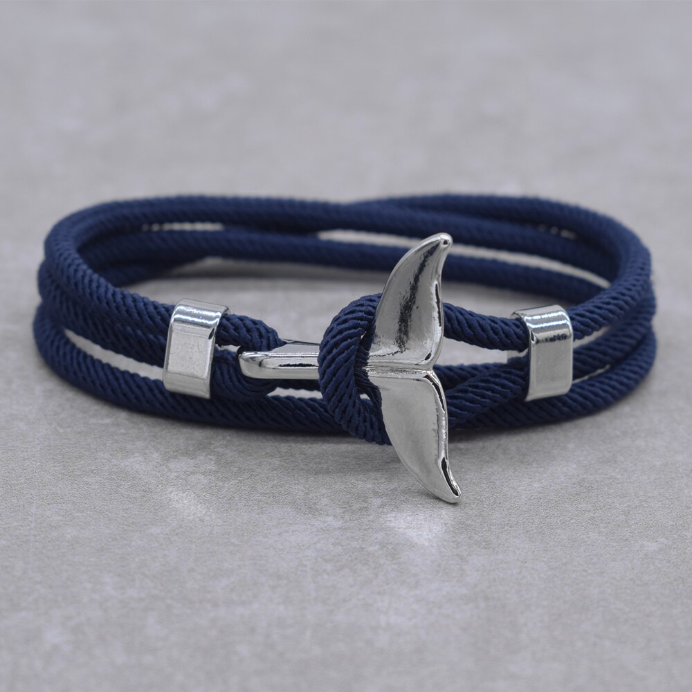 Anker Stijl Sieraden Oceaan Zilveren Kleur Whale Tail Charme Armband 2-3 Ronden Verstelbare Touw Armbanden Voor Mannen Vrouwen: S0932