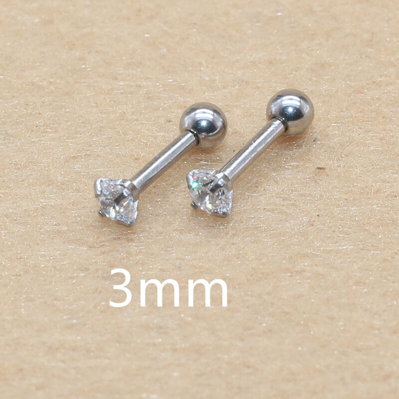 Stal nierdzewna 316L Ip Plated No Easy Fade klasyczne wkręcane kolczyki z Super Mini 2mm AAA kolory cyrkonie: steel3mm