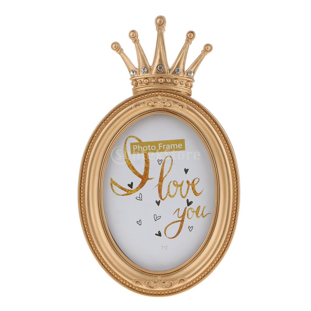 Europese Retro Stijl Gesneden Gouden Kroon Fotolijst Hars Ambachtelijke Xmas: Oval 7 Inch