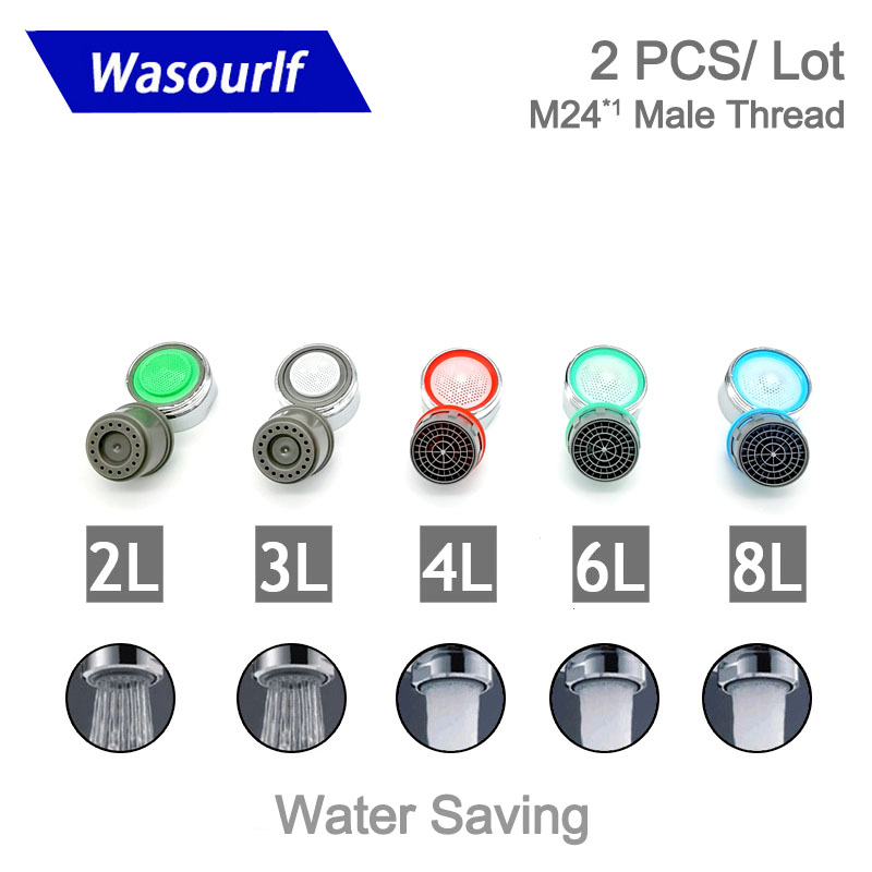 Wasourlf 2 uds aireador de grifo de ahorro de agua M24 rosca macho 2L 3L 4L accesorios de repuesto para grifo de cocina montaje burbujeador baño