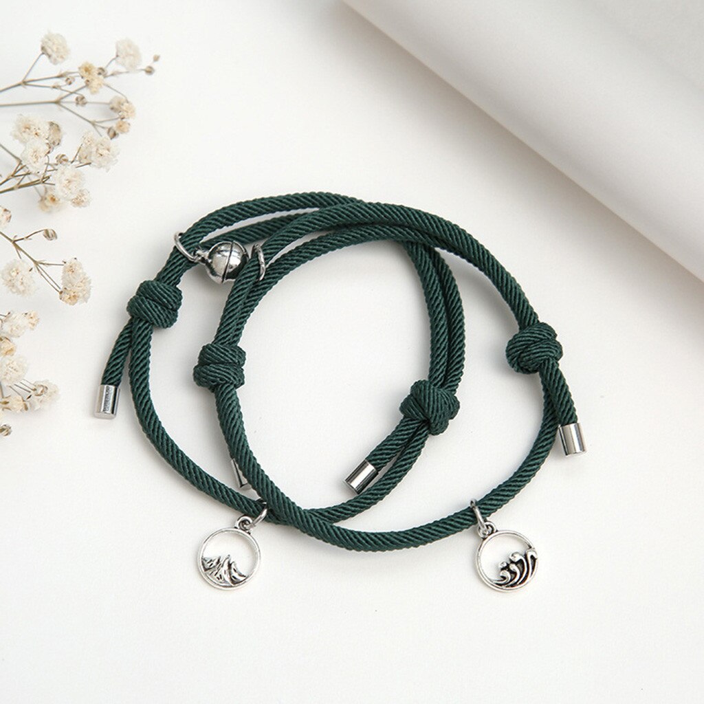 2pcs Couple Magnet Attract Each Other Personality Couple Bracelet Men and Women Charm Girl Bracelet Jewelry Lover: Army Green