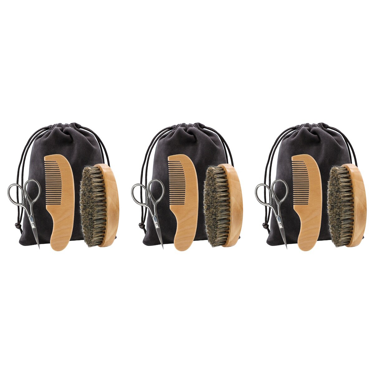 Kit d&#39;outils de rasage pour la barbe, 3 pièces, peigne, brosse, ciseaux: Default Title
