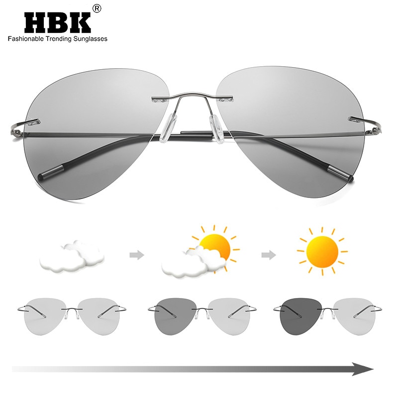 Titanium Rimless Photochromic Sunglasses Men Polarized Driving Ultralight Pilot Sun Glasses for Outdoor Fishing UV400