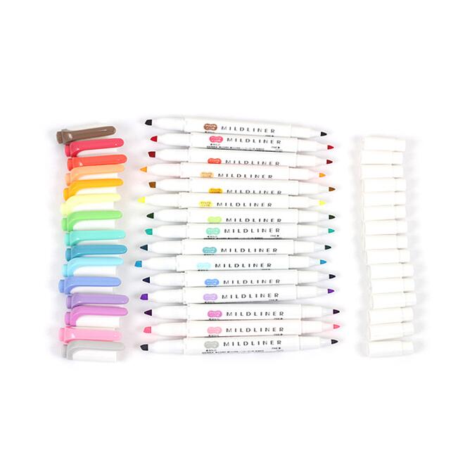 1 stk farverig zebra mild liner pen dobbelthoved fluorescerende pen farvet tegning maleri highlighter