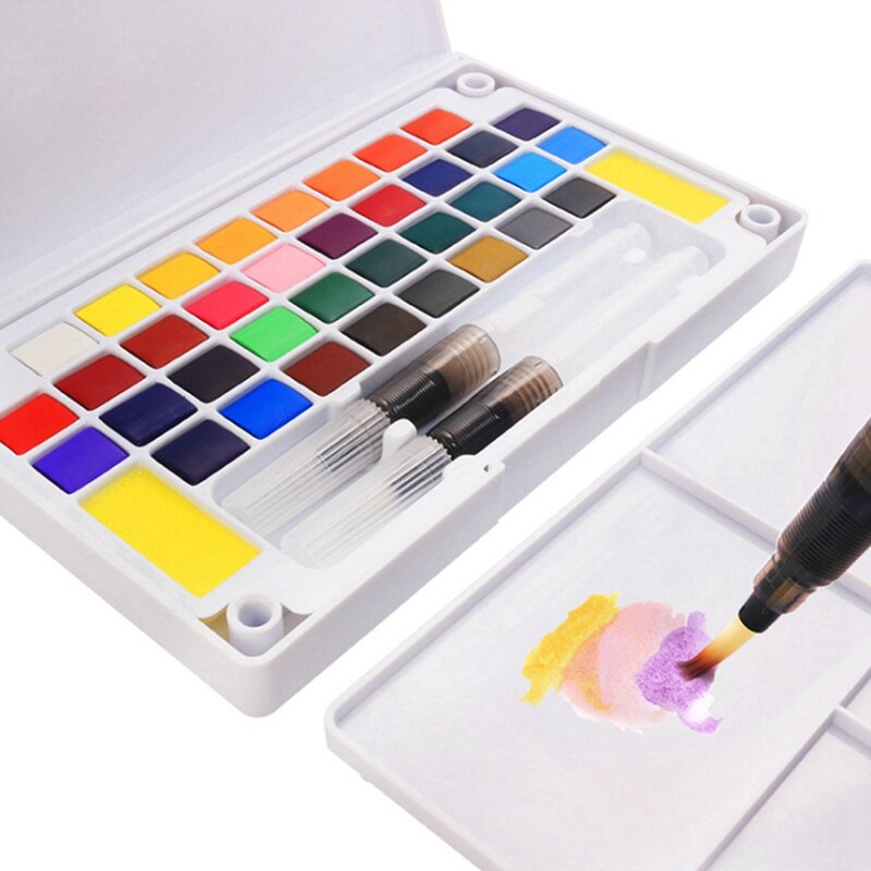 12/18/24/36 farver bærbar rejse solid pigment akvarel maling sæt med vandfarve pensel til maling af kunstforsyninger #