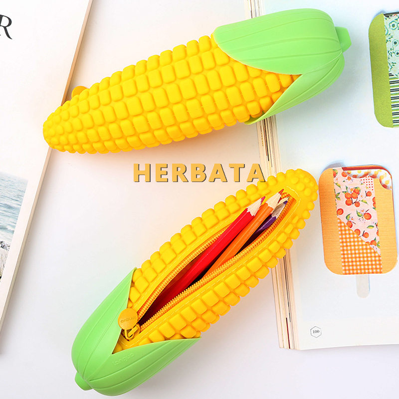 Corn Shaped Silicone Pencil Case - Fun Food-Themed Pen Storage Bag for School Supplies & Student Stationery (Cartuchera)