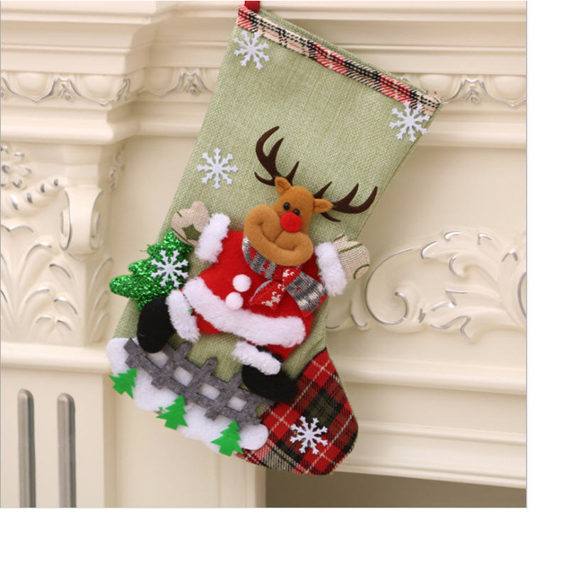 4 pc Christmas Socks Candy Socks Painted withTrees Bag Hanging Ornamnet for Christmas Tree Kids Showcase Decoration