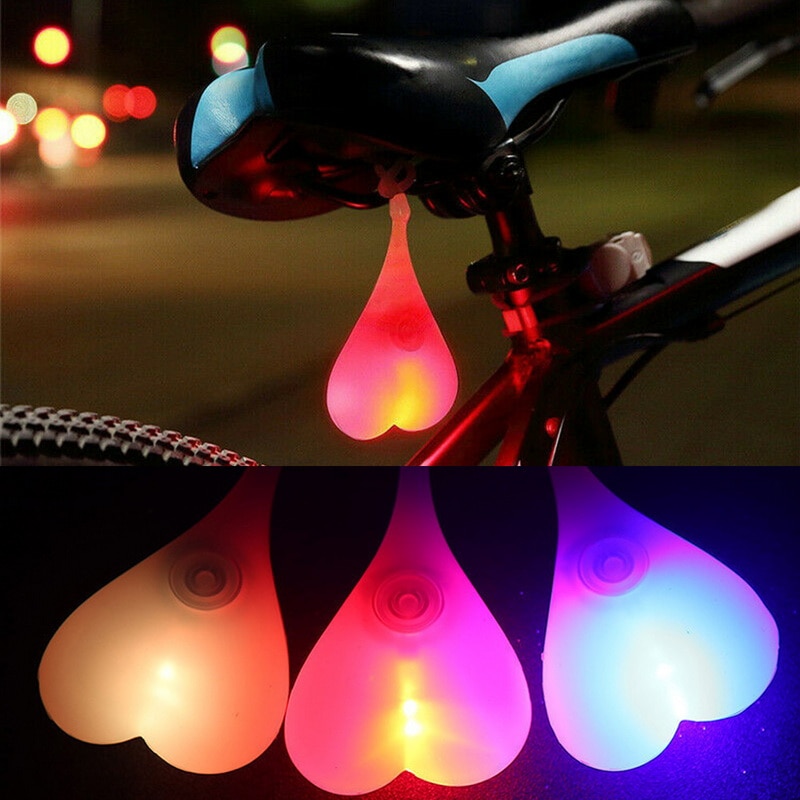 Waterproof Silicone Bike Heart Lamp Night Cycling Rear Seat Back Lights Bike Tail Lights Safety Warning Ball Light Lamp