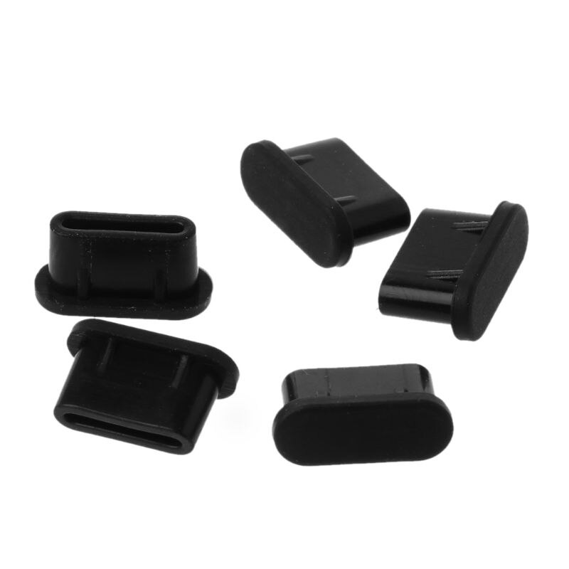 5PCS Tipo-C Spina Della Polvere Porta USB di Ricarica Protezione Della Copertura Del Silicone per Samsung Huawei Smart Phone Accessori: Black
