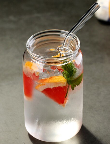 Vaso de cristal con forma de lata , vaso para agua leche zumo, cerveza, 400ml, 550ml y vaso de paja para postre: cover straw 400ml