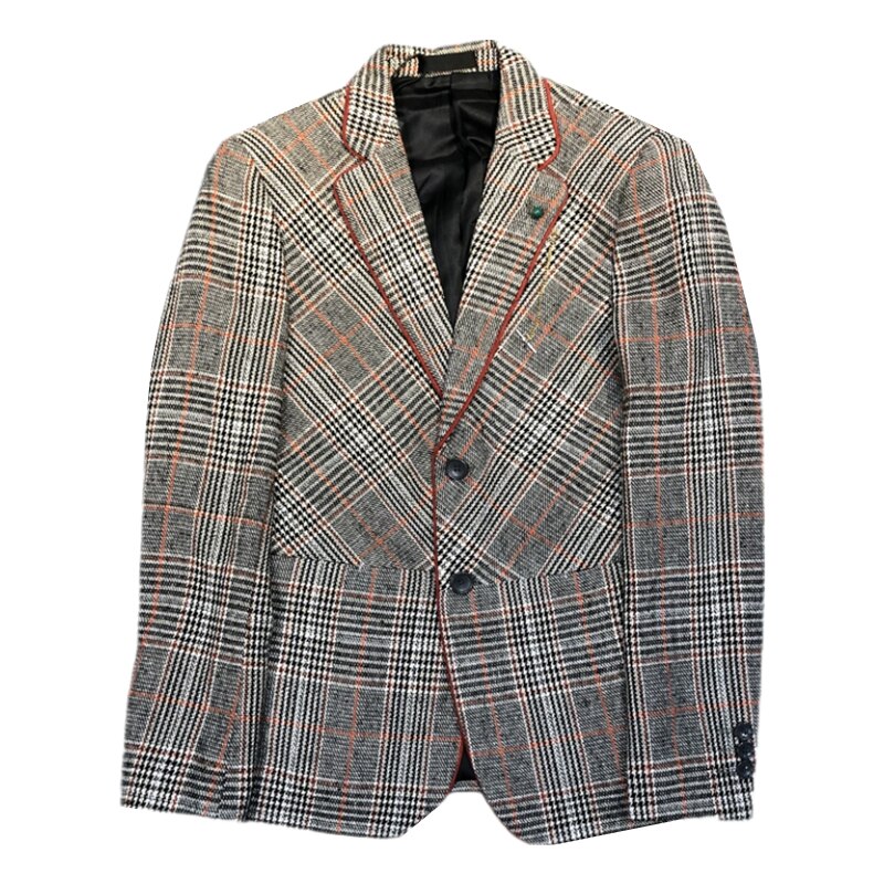 Britse Stijl Plaid Blazer Voor Mannen Jasje Casual Wollen Trouwjurk Jas Enkele Business Mannelijke Knop Veste Kostuum Homme