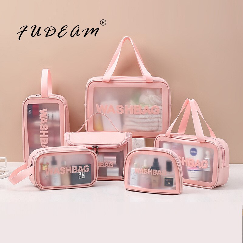FUDEAM Transparent PVC kobiety kosmetyczka wodoodporne torby podróżne kosmetyczki organizuj PU makijaż torba torebka damska do prania