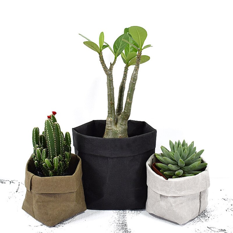 Flower Pot Kraft Paper Washable Plants Vegetable Grow Bag Succulent Planter Flowerpot Desktop Organizer Storage Bag 35