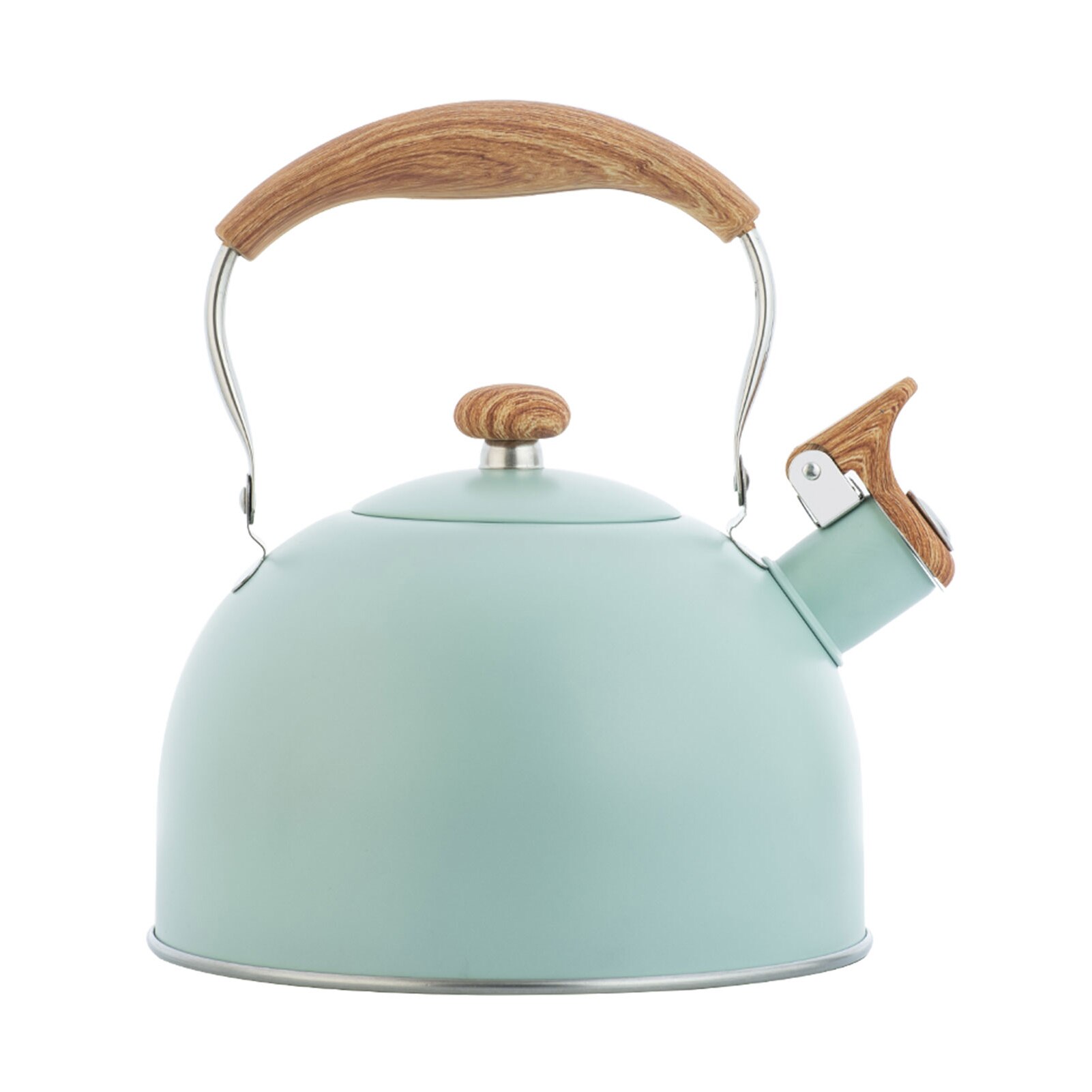 2.5L Fancy Stainless Steel Whistling Tea Kettle Wooden Handle Whistle Tea Pot Classic Water Boiler For All Stovetops Mint Green: Light Green