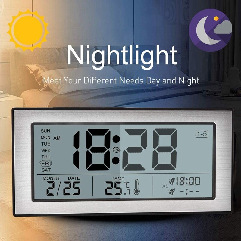 Digital Alarm Clock Bedside Silent Alarm Clock Battery Operated Desk Alarm Clock with Dual Alarms Display , Black