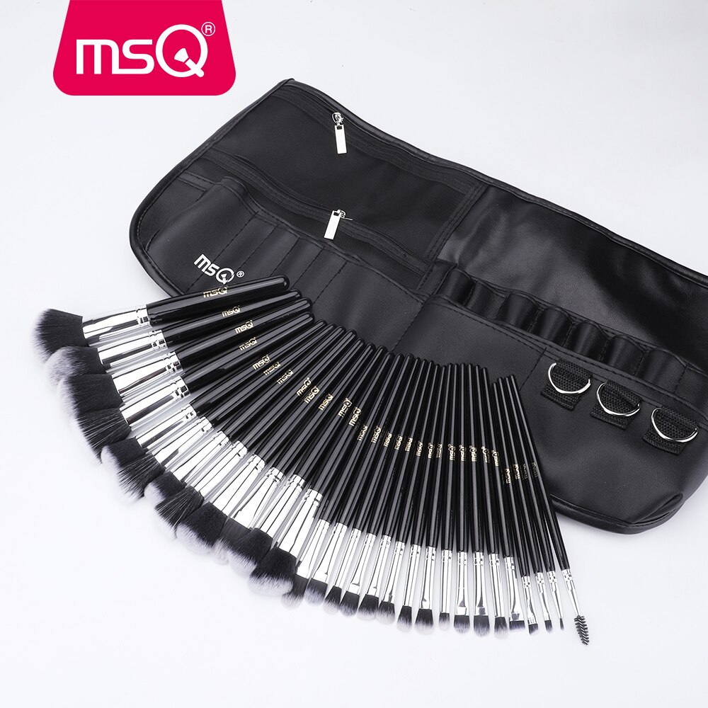 Msq 29 stuks make-up kwastenset synthetisch haar foundation poeder blush eyeliner cosmetica met zwarte heuptas
