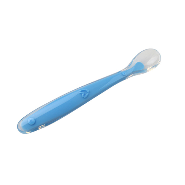 Cuillère en silicone souple pour bébé, spéciale, couleur de bonbons, détection de température, outils d&#39;alimentation pour -né, enfant: BLUE