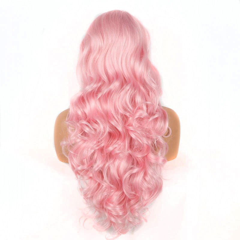 Bombshell bebê rosa onda do corpo peruca dianteira do laço sintético resistente ao calor do cabelo de fibra natural linha fina meio de separação para perucas femininas