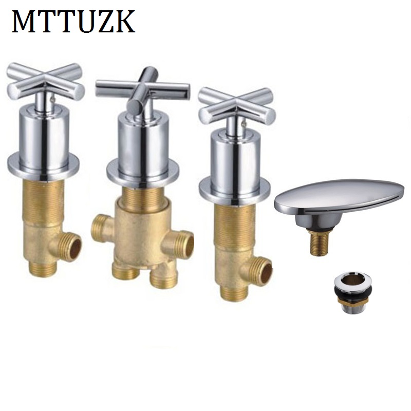 Mttuzk Massief Messing Chroom Bad Koud Warm Water Regelklep Bad Douche Mixer Bad Kraan 3 Delige Set Schakelaar valve