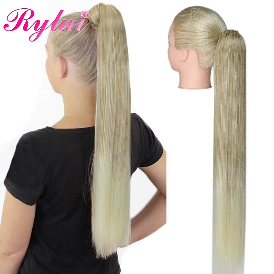 RYLAI Synthetic Ponytail Extensions Straight 30 Inches Hair Ponytail Extensions With Two Plastic Combs High Temperature Fiber: MT27-613