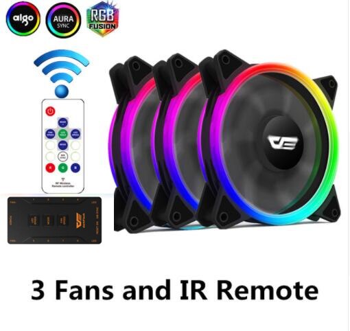 Aigo DR12 PRO Computer PC Case Fan RGB Adjust LED Fan Speed 120mm Quiet Remote AURA SYNC Computer Cooler Cooling RGB Case Fans: 3fans and IR Remote