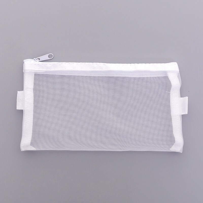 1pc blyantpose koreansk enkel gennemsigtig mesh garn penalhus lynlås brevpapir studerende blyantpose med stor kapacitet: Hvid (stor)