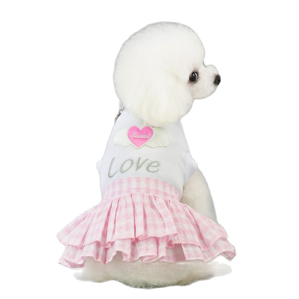 Mädchen Hund Katze Plaid Kleid Hemd Liebe Haustier Welpe Felsen Kleidung Bekleidung 2 Farben 5 größen