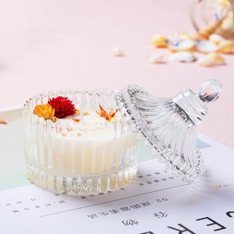 Contenedor de vela de vidrio transparente, yurta clásica con tapa, tarro de vidrio, taza de vela artesanal, materiales de fabricación de cera hechos a mano