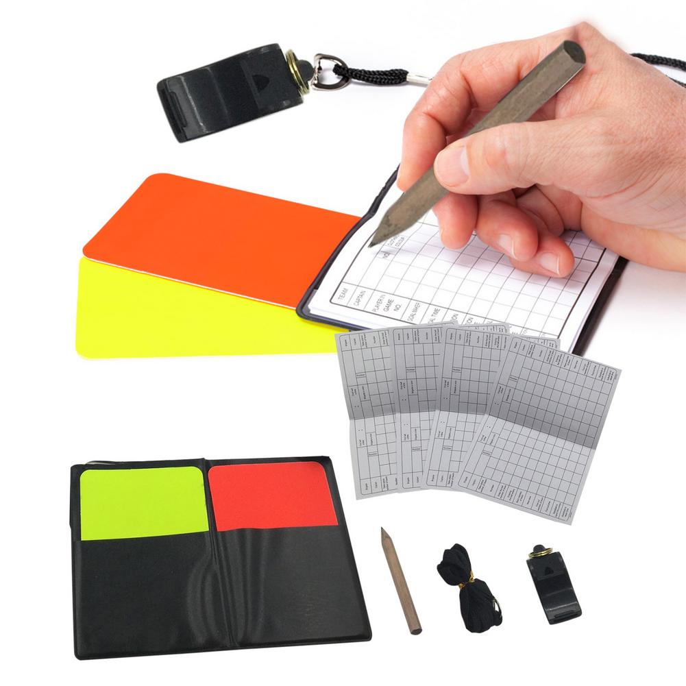 Conjunto de tarjetas de árbitro de fútbol, árbitro de advertencia de fútbol, tarjetas rojas y amarillas, libro de bolsillo, árbitro, silbato, lápiz para equipo de fútbol