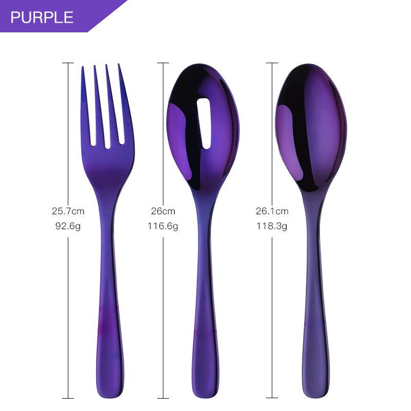 Buyer Star-cucharas de servicio y tenedor para ensalada, colador de cocina de acero inoxidable, iridiscente arcoíris, 7 colores, tamaño grande, 3 piezas: Violet