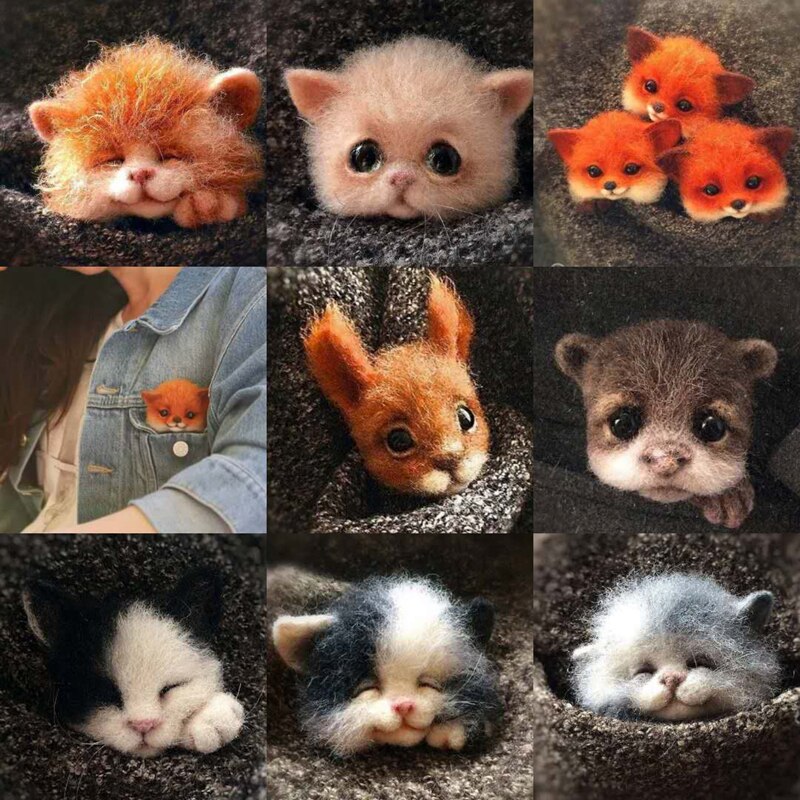 Jiwuo-jouet fait à la main avec dessin animé, renard chiot chat, chien, poupée en feutre avec aiguille, paquet matériel plaqué, bricolage mignon, feutre en laine Animal