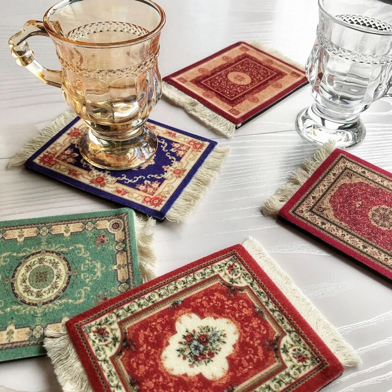 Nordisk vintage vävda tofsar bordstablett glasunderlägg kök vardagsrum bordsmatta dekoration värmetålig kaffekopp mattdynor