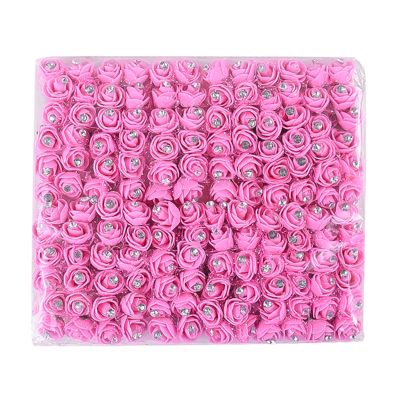 144 Stuks Mini Kunstbloemen Hoofd Met Strass Schuim Teddybeer Rozen Boeket Voor Bruiloft Home Decor Kerstkrans: Bruin