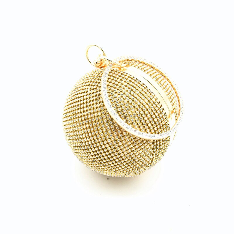 Women Evening Mini Clutch Bags Full Crystal Diamonds Round Shaped Clutches Lady Handbag Wedding Purse Chain Shoulder Make Up Bag