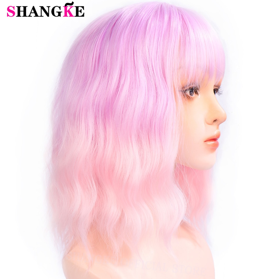 Peluca sintética shangke de pelo corto ondulado con degradado ombré, ideal para cosplay diario de estilo bob de fibra resistente al calor para mujer.