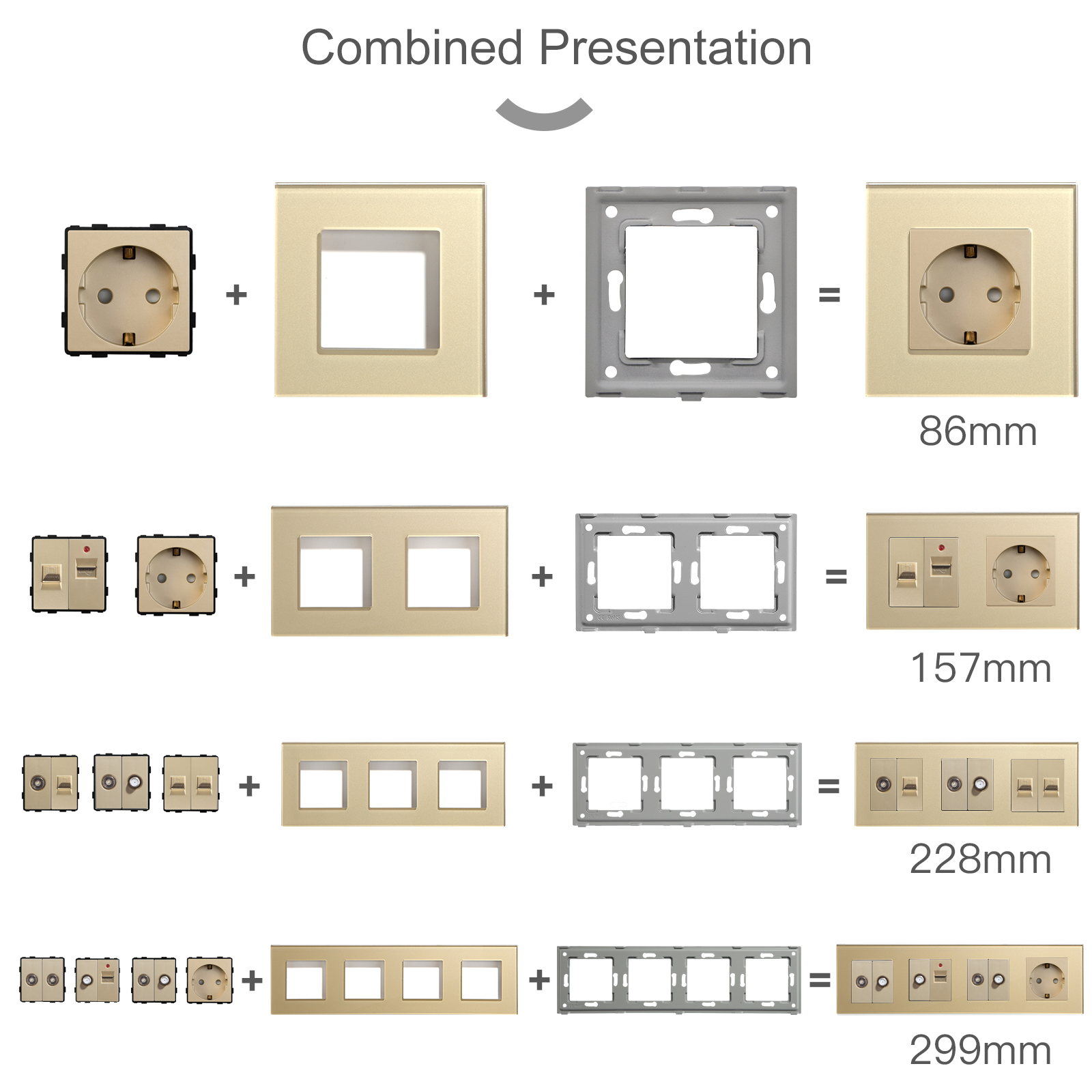 BSEED Goldene Zauberstab Licht Schalter Modul Teile Glas Rahmen USB Steckdosen Funktion DIY EU Katze5 TV Steckdosen ST TEL Steckdose Teile