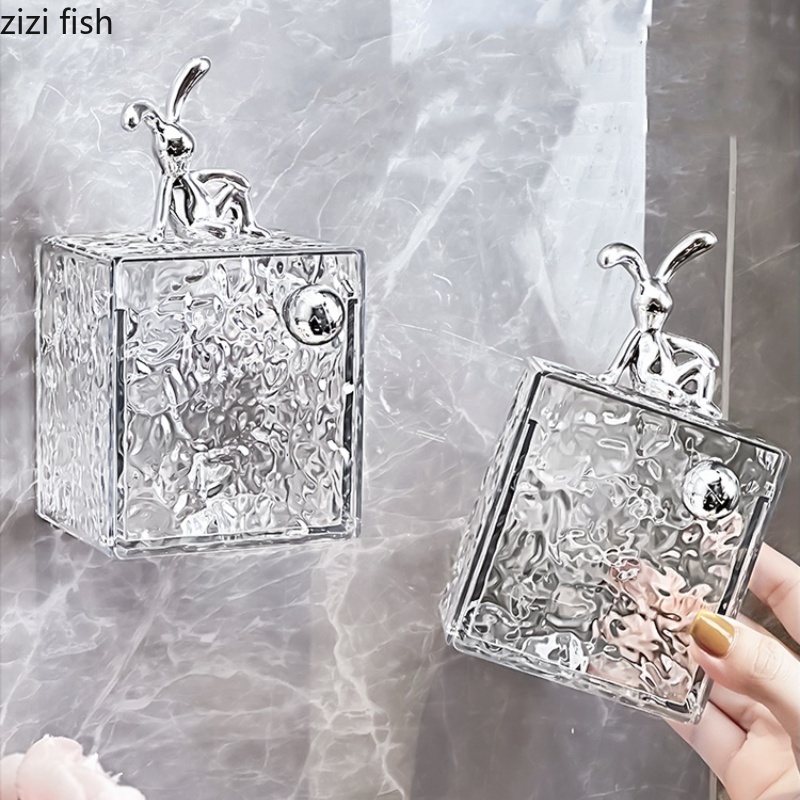 Transparent Acrylic Storage Box Wall Mounted Organizer Square Makeup Cotton Box Bathroom Storage Rack Storage Bin Shelf
