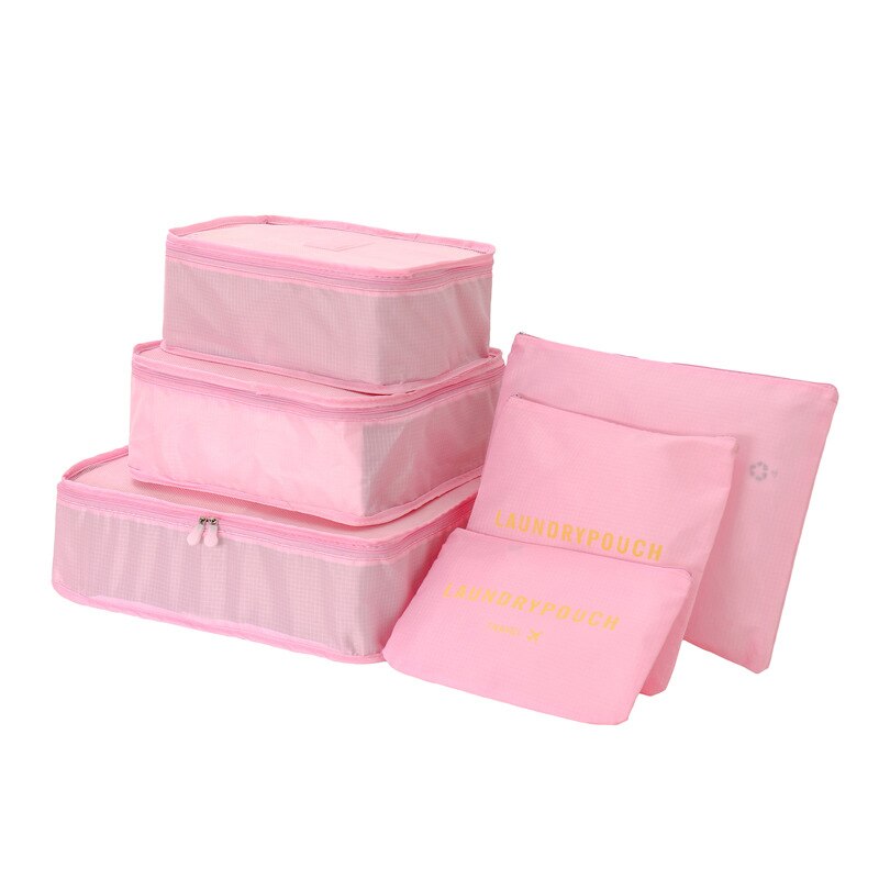 Nylon Verpakking Kubus Reistas Systeem Duurzaam 6 Delige Set Grote Capaciteit Van Tassen Unisex Kleding Sorteren Organiseren: Pink