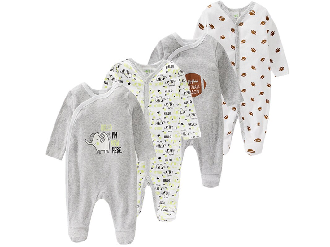 4 Stuks Lente Baby Body Lange Mouw Romper Pasgeboren Katoen Baby Baby Meisjes Jongens Gedrukt Jumpsuit Kleding 1210: Grijs / 3M