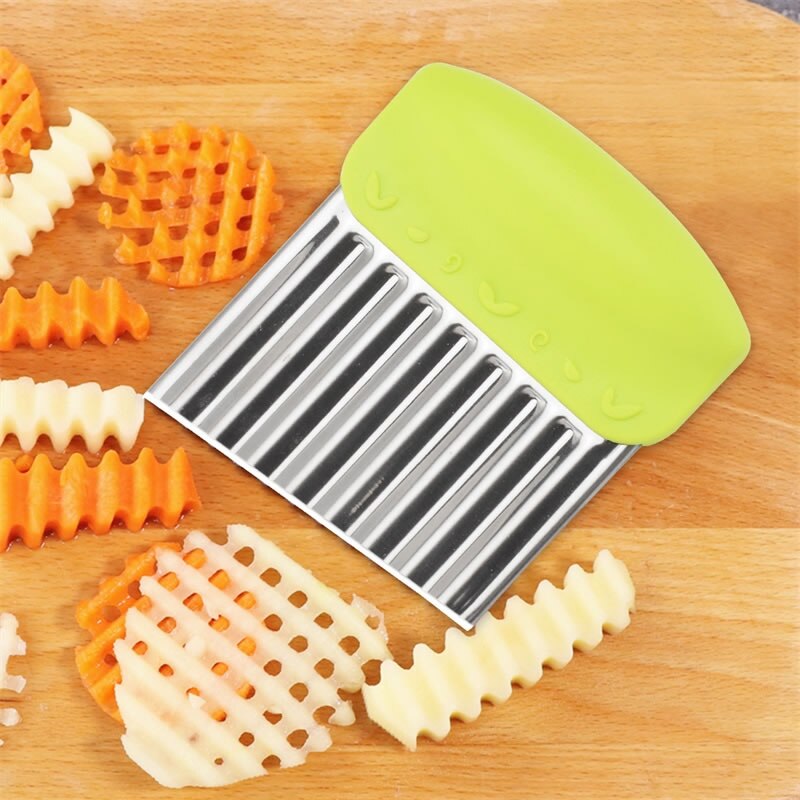 Stainless Steel French Fries Cutter Wavy Vegetable Slicer Chopper Crinkle Fruit Cutters Potato Grater With Handle Kitchen Tools