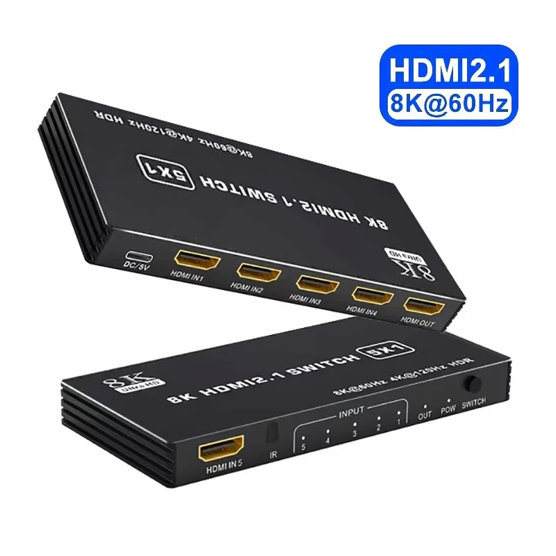 8K 60Hz HDMI 2.1 Switch Splitter 3 4 5 Poort 3x1 4x1 5x1 HDMI Switcher Video Converter 4K 120Hz Ondersteuning CEC 48gbps HDR IR Afstandsbediening