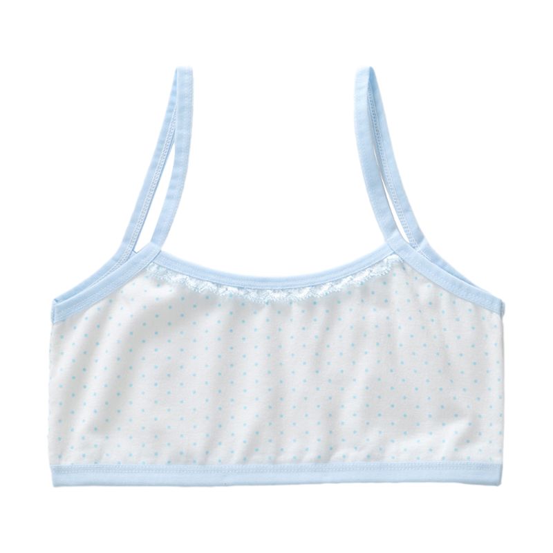 Puberty Girls Cotton Underwear Polka Dot Print Training Bra Lace Splice Bralette 24BE: Blue