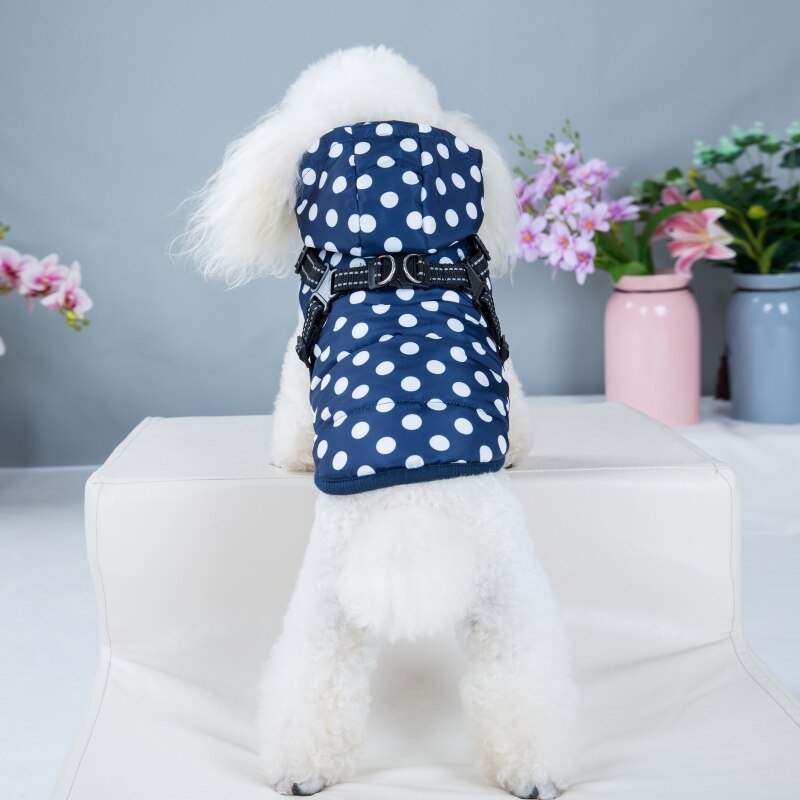 Pet Durable Dog Coat Chest Strap with Dog Harness Autumn Winter Skiing Costume Sleeveless Cotton Padded Vest Dog Clothes