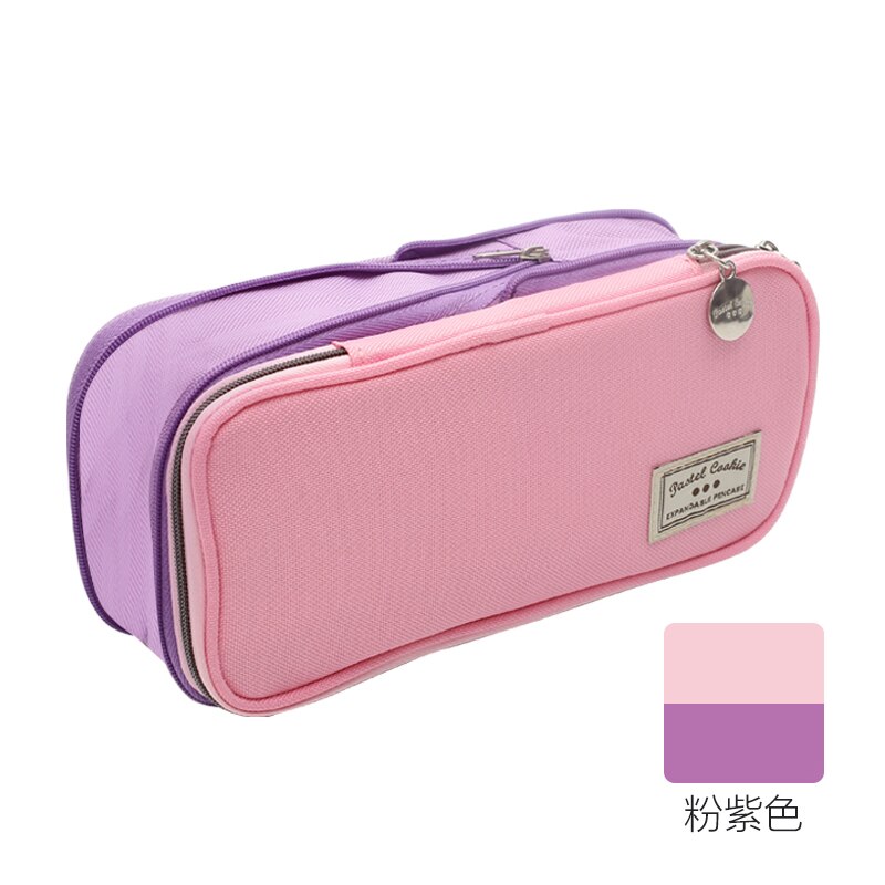 KOKUYO Solid Color High Capacity Zipper Pencil Case Pen Bag Lattice Impression Simple Scalable Pastel Cookie Series WSG-PCC12: Pink Purple