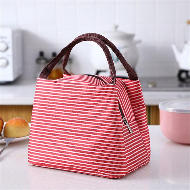 Lunch Bag Kid Women Men Thermal Insulation Waterproof Portable Picnic Insulated Food Storage Box Tote Lunch Bag: 04 Red Striped